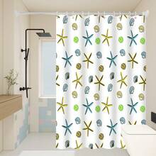 1pc Starfish Pattern Shower Curtain, Bathroom Wet/Dry Separation Divider Curtain, Suitable For Home, Hotel, School Dorm, Comes With Hanging Rings - Multicolor - View 3