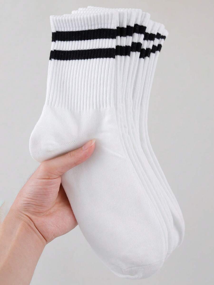 3/5/10/15/20/30 Pairs Mid-Calf Socks, Unisex Black Striped Personalized Soft Comfortable Outdoor Sports Home School, Halloween, Christmas Gifts - Multicolor - View 1