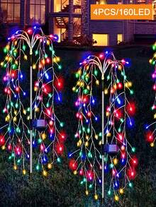 4pcs Solar Powered Ground Stake Firework Lights (200/160/100 LED), Christmas Garden Landscape Lights, Solar Fireworks Lights, 8 Lighting Modes, Suitable For Christmas, Garden, Home, Wedding, Lawn And Party Decoration - Solar Firecracker Lights - View 19