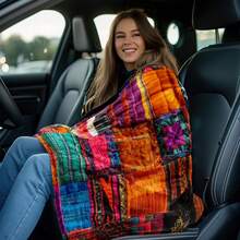 Bohemian Patchwork Printed Flannel Blanket, Soft Cozy Throw Blanket, Boho Autumn Home Decor - Multicolor - View 2