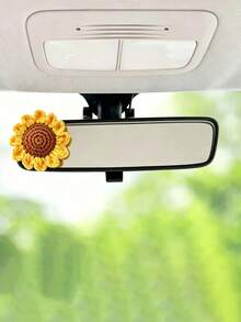 1pc Handmade Woven Sunflower Car Rearview Mirror Dashboard Display Screen Decoration Ornament, Car Interior Decor - A - View 2