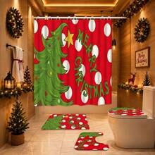 1/4pcs Christmas Tree Shower Curtain Set With 12 Hooks, Waterproof Polyester Bathroom Curtain, Thickened, Durable Quick-Dry, 180*180cm, Christmas Bathroom Decor - A - View 21
