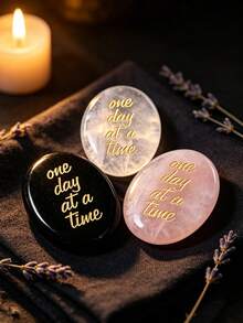 1/3 Pcs Engraved Natural Crystal Stone"One Day At A Time" With Velvet Pouch, Inspirational Pocket Gemstone, Gift & Decor Accessory - Multicolor - View 3