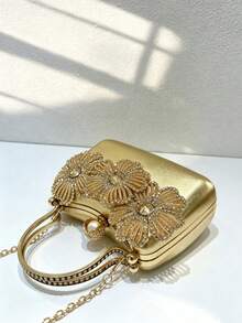 Dedoo Women Gold Evening Clutch, Curved Hard Frame Bag,3D Hollow Rhinestone Floral Pattern,Luxury Elegant Handbag For Weddings,Balls,Formal Occasions - Gold - View 8
