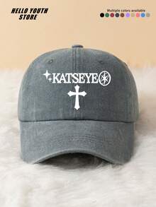 1pc KATSEYE Cross Pattern Print Baseball Cap, Classic Casual Fashion Vintage Sun Protection Hat, Soft Sweat-Absorbing Band, Adjustable Size, Lightweight Sun Protection, Versatile Use, Suitable For Outdoor Sports, Daily Wear, Gatherings And Vacations. - A - View 14