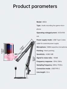 1件 USB 介面 RGB 懸臂支架電競電容式麥克風，適用於視訊會議、唱歌、現場錄音 - 粉色 - 查看 11