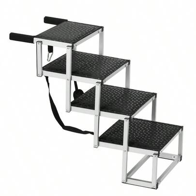 Dog Stair Wide 4-Step Dog Car Steps, Folding Dog Car Ramp With Nonslip Surface, Portable Pet Steps Lightweight Aluminum Car, SUV And Truck, Supports Up To 150 Lbs