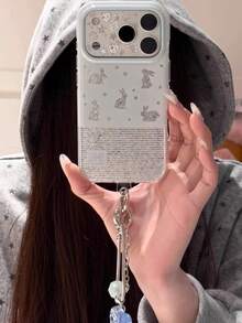 Blue Background With Silver Stripes, Stars And Rabbit Minimalist INS Phone Case Compatible With Iphone 17 Pro Max, 17 Pro, 16 Pro, 16, 15 Pro, Double Layer Cartoon Protective Cover For Women - Multicolor - View 3