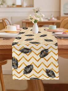 1pc Geometric Leaf Pattern Printed Table Runner, 4pcs Geometric Leaf Pattern Printed Placemats, Suitable For Holidays, Parties, Birthdays, Dinners, Kitchen Dining Table Decoration, All Season Room Decor, Home Textile Decoration Table Runner - Multicolor - View 15
