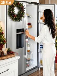 1/2 Pcs Penutup Gagang Kulkas Natal, Truk Pick-up Merah, Kotak-kotak Hitam Putih Merah, Motif Pohon Natal, dengan Pengikat Hook & Loop, Cocok untuk Kulkas, Oven, Microwave, Mesin Cuci Piring, Dekorasi Dapur Libur Natal - View 7