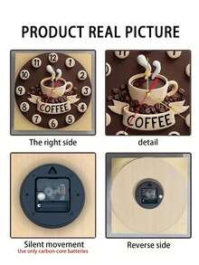 1pc 2D Coffee Cup Design Silent Wall Clock, Wooden Round Eternal Wood Plate, Fashion Kitchen Decor, Suitable For Coffee Lovers, Create Cozy Morning Atmosphere, AA Battery Powered (Battery Not Included) - Multicolor - View 7