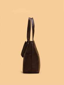 Tote Bag With Minimalist Design, Featuring Wide Shoulder Straps For Comfortable And Effortless Carrying. Exterior Zippered Compartment For Convenient Storage Of Small Items, Spacious Interior For Multiple Personal Belongings, Practical Style Suitable For Daily Use, Simple And Timeless Aesthetic. - Coffee - View 3