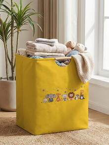 1PC Animal‑Print Open Storage Bin, Collapsible Laundry Basket Storage Bag With Wooden Handles, Household Foldable Hamper For Bathroom, Dirty Clothes Storage Bucket - Multicolor - View 30