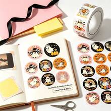 500Pcs Hippie Ghost Halloween Roll Stickers, Retro Cute Pumpkin Ghost Round Stickers, Self-Adhesive Decals For Party Gift Envelope Scrapbook Decor - 500 Pcs/roll - View 4