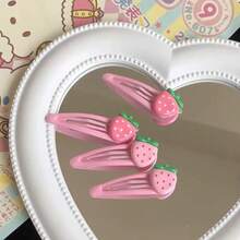 4pcs/2pcs/1pc Strawberry Fruit Bangs Hair Clips Set - Pink - View 3