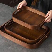 1pc Walnut Wood Bamboo Tray With Handle, For Food, Snacks, Drinks, Sushi, Steak, Pizza, Desserts, Cakes, Bread, Breakfast, Coffee, Tea, Platter - Maroon - View 4