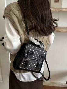 Cute Polka Dot Bow Fashionable New Highly Attractive Versatile Chic Personalized Backpack - Black - View 5