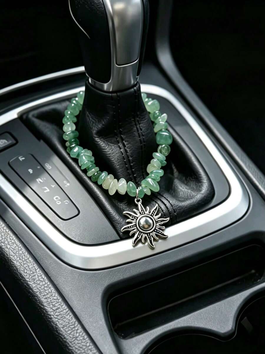 1pc Asymmetrical Crushed Stone Chain Alloy Sun Pendant Car Gear Shift Hanging Decoration Interior Car Decor Accessory - A - View 1