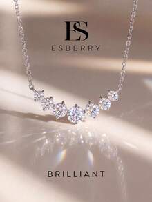 ESBERRY 1 buah Kalung Moissanite, Kalung Liontin 7 Batu Elegan 0,5ct Berbentuk Senyum, Cocok untuk Pesta dan Pemakaian Sehari-hari Wanita - Perak - View 2