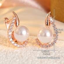 Women's Elegant Curved Earrings, Embellished With Faux Pearls, Perfect Jewelry Gift Choice - Gold - View 5