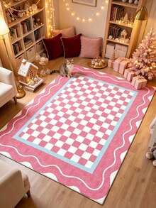 1 buah Keset Motif Kotak-kotak Merah Muda, Hadiah Natal, Keset, Karpet Kecil, Keset Selamat Datang, Karpet, Alas Lantai, Keset Luar Ruangan, Karpet Dapur, Dekorasi Rumah, Keset Pintu Depan, Karpet Area, Alas Luar Ruangan - MultiWarna - View 3