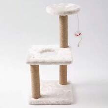 1pc 3-Tier Cat Tree, Linen Woven Pillar, Felt Base, Cat Claw Scratching Toy, Cat Climbing Tree House Frame, Interactive Cat Scratching Post With Hanging Mouse, Durable Cat Supplies - Multicolor - View 11