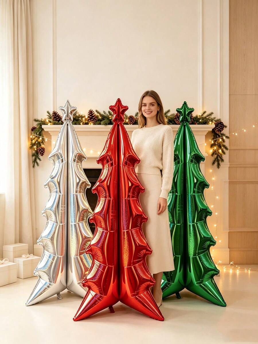 1pc 183cm Extra Large Standing Base Laser Christmas Tree Shaped Aluminum Foil Balloon Suitable For Christmas Party Decoration Cartoon Balloon - View 1