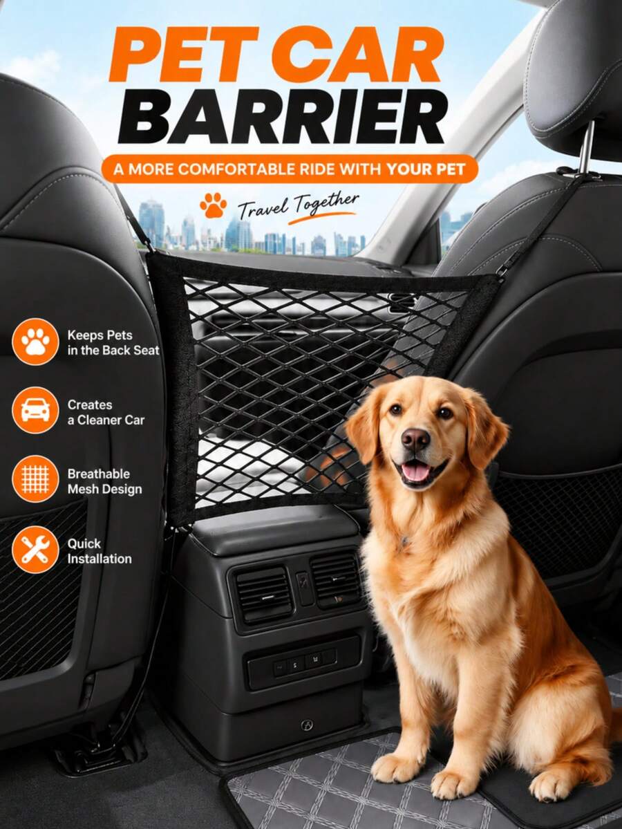 Car Pet Barrier, Front And Rear Seat Dog Safety Guard, Vehicle Pet Escape Prevention Front Seat Safety Divider - Available In Multiple Sizes - View 1