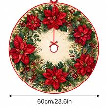 1件紅色一品紅聖誕花紋聖誕樹裙，優雅配色節日裝飾，5種尺寸，中性節日禮物，適合居家與派對聖誕家居裝飾 - 紅色一品紅聖誕花 - 查看 11