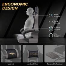 Fabric Gaming Chair With Footrest, Ergonomic Computer Desk Chair With Pocket Spring Cushion Home Office High Back Lumbar Support Heavy Duty Wide - Grey - View 5