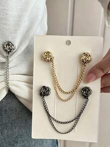 Rose-Shaped Pant Leg Buttons, 2pcs/Pack. Hidden Button Design, Prevents Pant Leg Dragging, Waterproof, Portable, Durable, Suitable For Jeans And Casual Pants. - Multicolor - View 2