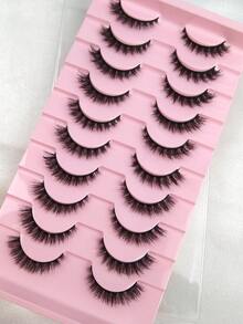 10 Pairs False Eyelashes Natural Full Strip Black Band Lashes Fluffy Short Eyelash Cross Wispy Faux Mink Lashes For Daily And Party Makeup Long-Lasting And Looking Eyelash Extensions Strip Lashes,Lashes,Eyelashes,Fake Lashes - Black - View 5