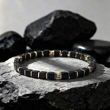 Skyddande armband i vintage stil med svarta fyrkantiga agatpärlor, avvisar all negativ energi, lämpligt för dagligt bruk, spirituellt smycke, handgjord accessoar i natursten, allergivänlig - Multifärgad - Visa 5