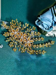 1pc Handmade Rhinestone Patches DIY Applique Patches Accessory For Wedding Dress Clothes - Gold - View 5