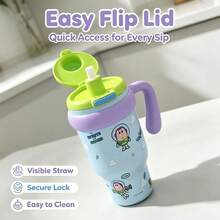 Miniso Disney Collaboration Cute Toy Story Pattern 1000ML Insulated Mug With Handle, Travel Straw Cup, Portable Gift, Suitable For Holidays - Multicolor - View 6