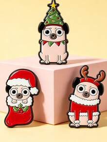 1 Pc/3pcs Cute Cartoon Christmas Dog Pattern Brooch, Fun Metal Enamel Pin, Creative Decorative Lapel Pin For Backpack, Christmas Gift - Multicolor - View 4