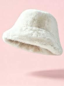 1pc Unisex Solid Color Plush Flat Brim Wide Brim Bucket Hat, Warm & Fashionable For Autumn, Versatile For Casual Daily Wear, Couples Shopping & Dating, Flattering Face-Slimming - Solid Color - View 5
