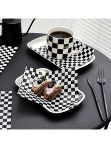 100 Sheets Black & White Checkerboard Wax Paper - Greaseproof Food Packaging Paper, Suitable For Sandwiches, Burgers, Fried Chicken - Stylish Kitchen Gadget, Disposable Accessory - Multicolor - View 4