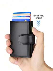 Anti-Theft RFID Wallet, PU Leather Pop Up Card Holder With Coin Pocket For Men, Slim Trifold Money Purse, Minimalist Black Smart Wallets - Multicolor - View 10
