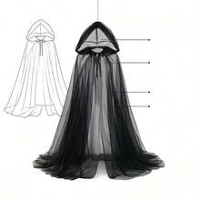 1pc High Quality Halloween Carnival Double Layer Mesh Transparent Hooded Cape Witch Costume Vampire Bride Solid Color Cloak For Adults - Multicolor - View 8