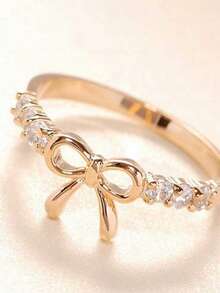1 Pc Bow Rhinestone Open Ring For Women Fashion Index Finger Jewelry Gift - Multicolor - View 4