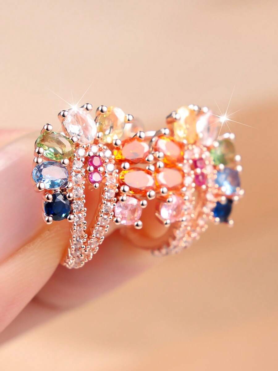 1 Elegant And Exquisite Women's Ring With A Mixed-Setting Of Colored Cubic Zirconia-Perfect For Everyday Wear And Special Occasions - Rose Gold - View 1