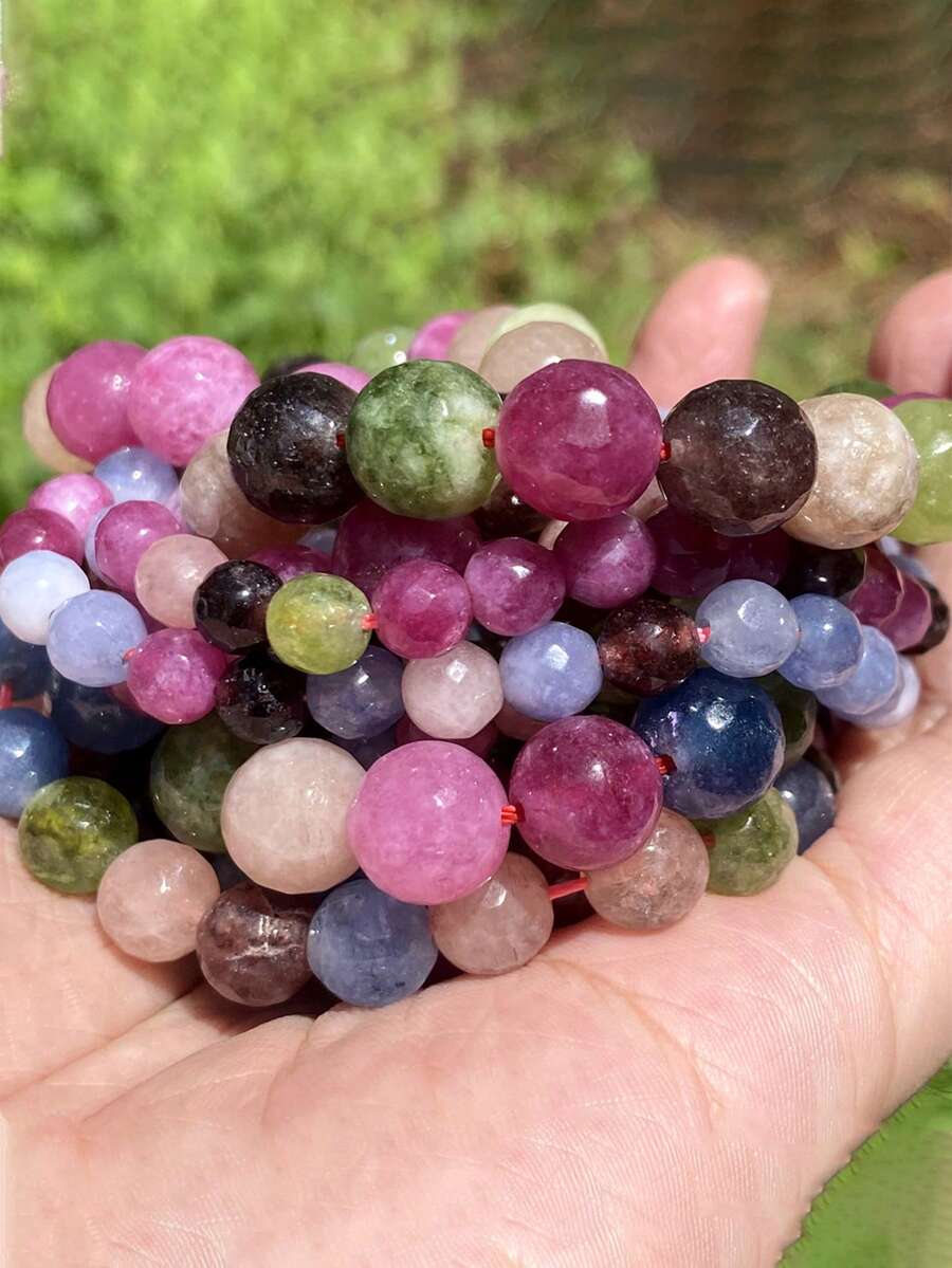 4 6 8 10mm Natural Mix Tourmaline Beads Spacer Gemstone Loose Round Diy Beads For Jewelry Making Diy Bracelets Keychain Making Supplies Accessories - Color - View 1