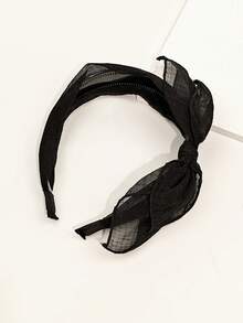 Korean Style Bow Headband With Teeth Anti-Slip Hair Grip Simple Wide Lace Mesh Headband For Women Versatile Hair Clip - Black - View 7