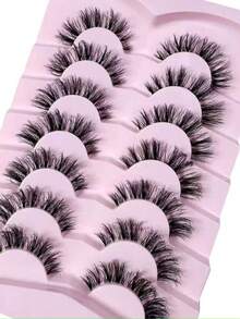 7 Pairs Messy Natural Cat Eye False Eyelashes, Transparent Stem, Create Cat Eye Makeup Effect, Long And Slender, Full Strip Soft Natural Realistic False Eyelashes, Strip False Eyelashes, Eyelashes, False Eyelashes, False Eyelashes - View 3