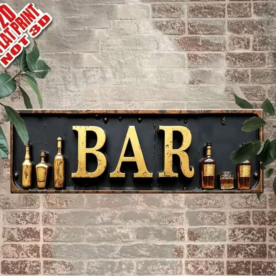 2D Flat Acrylic Bar Wall Decor Sign With Bottle And Glass Design - Adhesive Backing - Vintage Pub, Bar, Restaurant Wall Decoration, Suitable For Study Or Home - Multicolor - View 1