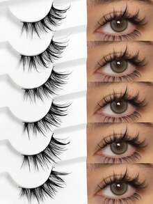 7 Pairs Half Lash Extensions, Cartoon Style Long Tail False Eyelashes, Wet Glossy Cat Eye Anime False Eyelashes, Natural Thin Faux Mink Hair False Eyelashes, Half Lash Extensions, Makeup False Eyelash Strips, False Eyelashes - Multicolor - View 2