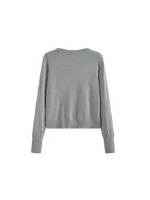 Women's Long Sleeve Embroidered Bow Knit Cardigan Jacket, Premium Autumn/Winter Outerwear - Grey - View 4
