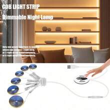 Acosh Neon Dimmable Touch Sensor COB LED Strip Light With Penetrable Wood Dimmer Switch, 0.5m 1.5m 2.5m Under Cabinet Lights, Vibrant Warm Light Display For Collection Showcase Wardrobe Bookcase Kitchen Bedroom Holiday Illumination - Warm White - View 2