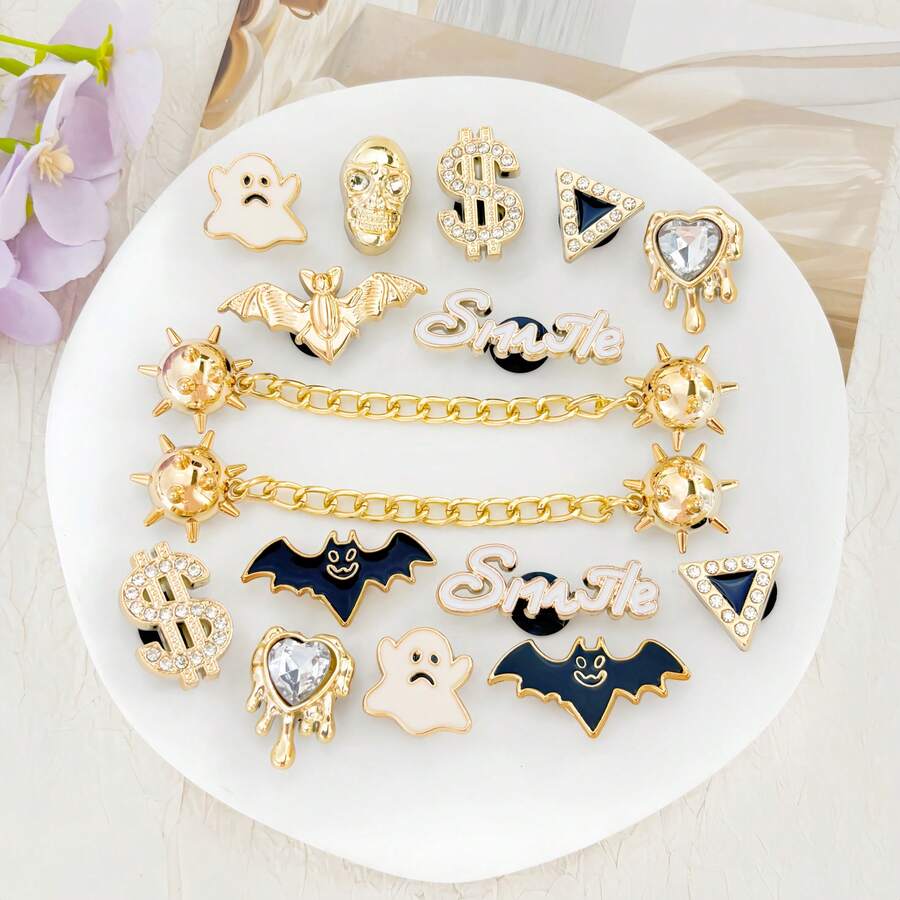 16 قطعة خفافيش ذهبية صغيرة، سلسلة صغيرة ديكور أحذية DIY إكسسوارات هالوين حفلة حيوانات بلاستيك ABS (راتنج ABS) قطرة ماء حفلة جميع الفصول - الذهبي - مشاهدة 1